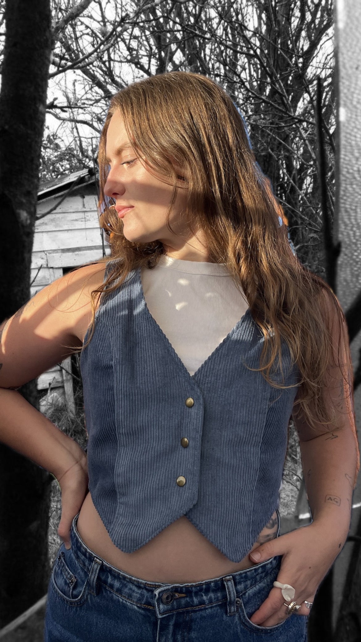 ₊✩‧₊˚blue corduroy vest˚₊✩‧₊